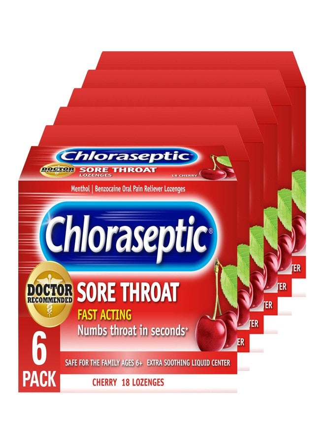 Chloraseptic Sore Throat Lozenges, Cherry, 18 Count, 6 Pack - Image 1